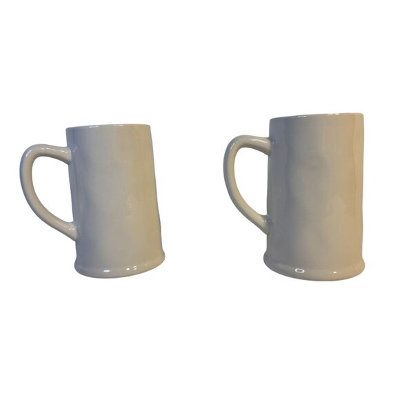 Rae Dunn Set-2 "CERVEZA" Ceramic White w/Yellow Inside Beer Steins 24oz Each - Picture 2 of 12
